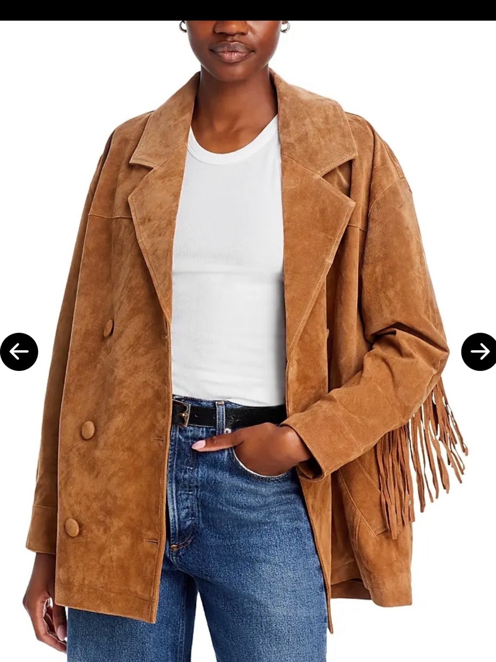 Blank NYC Brown Suede Double-Breasted fringe Jacket xs - Picture 4 of 13